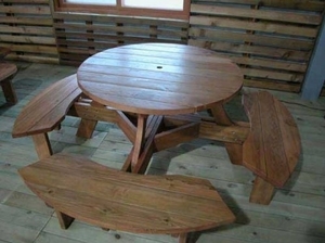 원목 원형 일체형 테이블